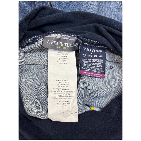 A Pea In The Pod Maternity Vigoss Patchwork Distressed Denim Jean Shorts Blue L - Picture 2 of 9